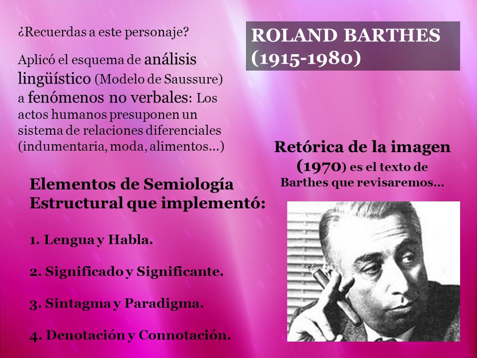 Retórica de la imagen (1970) es el texto de Barthes que revisaremos…