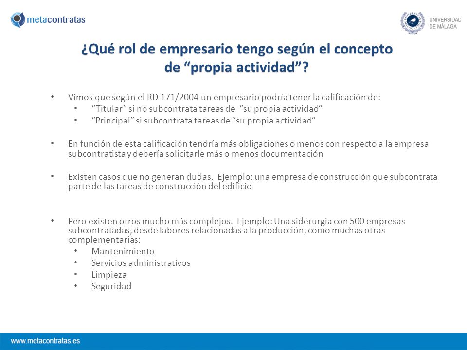 ¿Qué rol de empresario tengo según el concepto de propia actividad