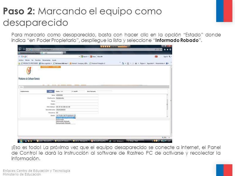 Paso 2: Marcando el equipo como desaparecido