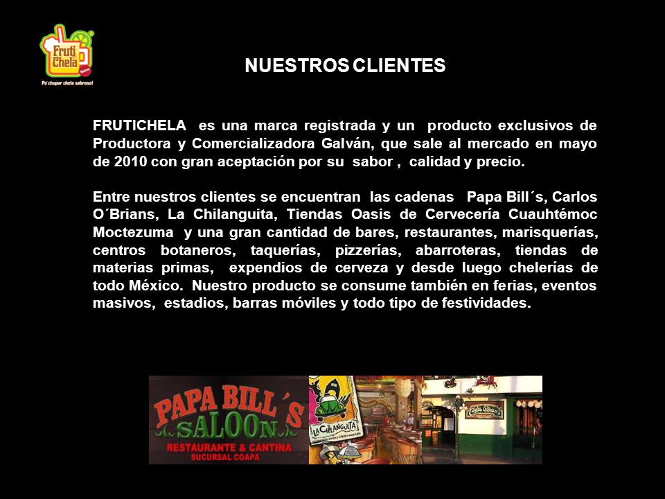 FRUTICHELA es un original concepto en micheladas de sabor que por su practicidad, calidad y precio, se ha convertido en la empresa líder en saborizantes de cerveza.
