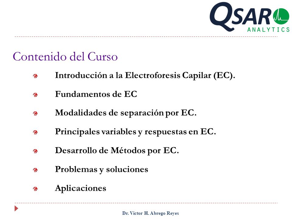 Contenido del Curso Introducción a la Electroforesis Capilar (EC).