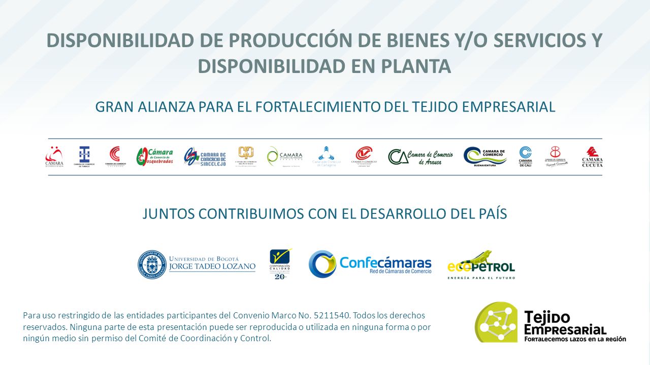 DISPONIBILIDAD DE PRODUCCIÓN DE BIENES Y/O SERVICIOS Y DISPONIBILIDAD EN PLANTA