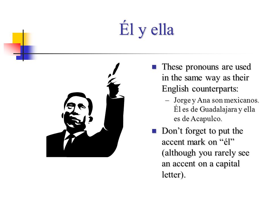 Él y ella These pronouns are used in the same way as their English counterparts: