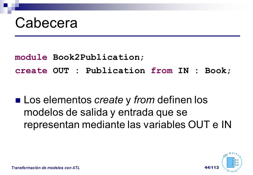 Cabecera module Book2Publication; create OUT : Publication from IN : Book;