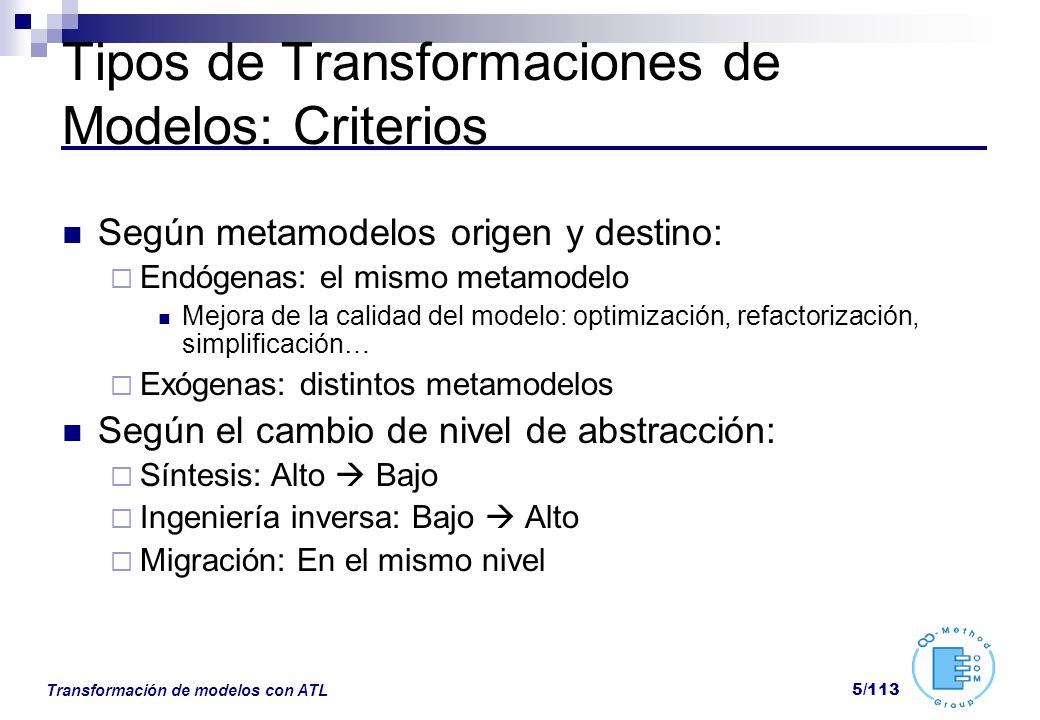 Tipos de Transformaciones de Modelos: Criterios