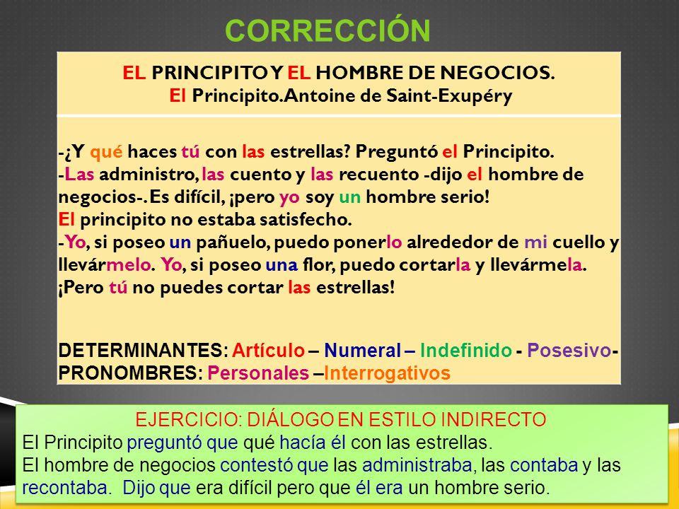 CORRECCIÓN EL PRINCIPITO Y EL HOMBRE DE NEGOCIOS. El Principito. Antoine de Saint-Exupéry.