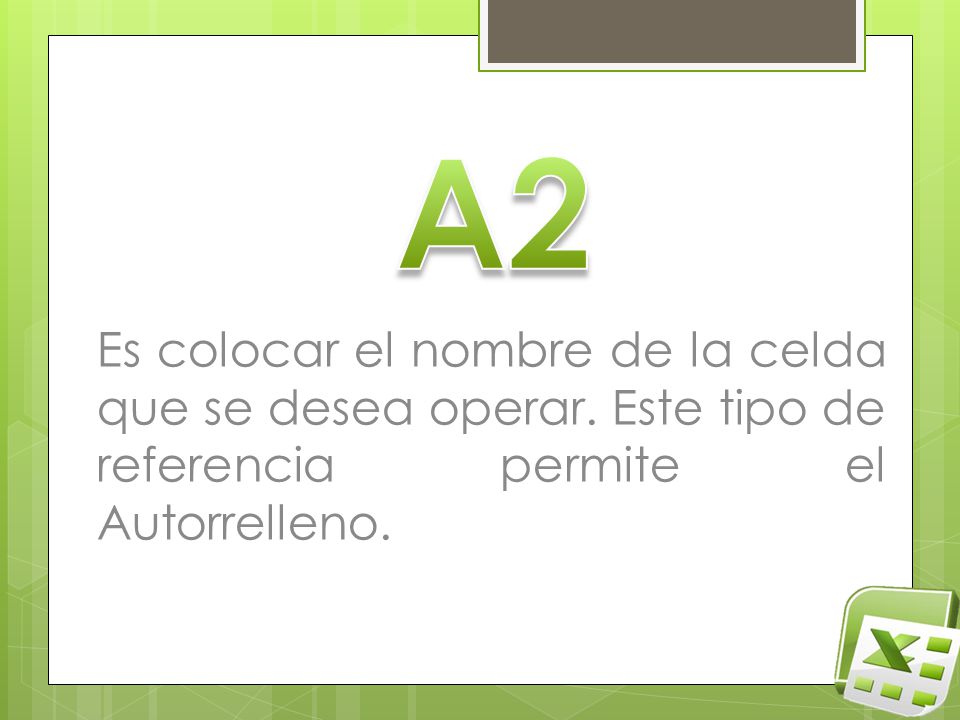 A2 Es colocar el nombre de la celda que se desea operar.