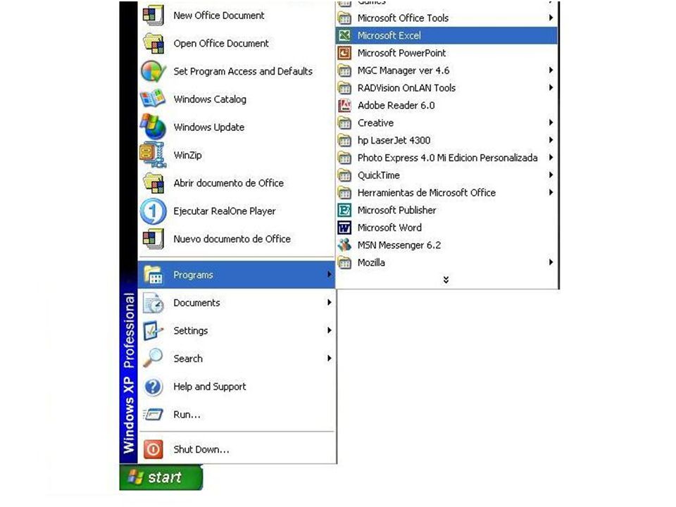 Arrancar Excel Desde el botón Inicio situado, normalmente, en la esquina inferior izquierda de la pantalla.