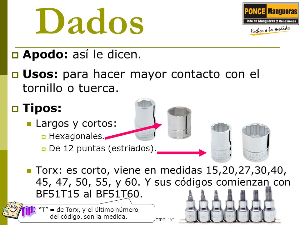 T = de Torx, y el último número del código, son la medida.