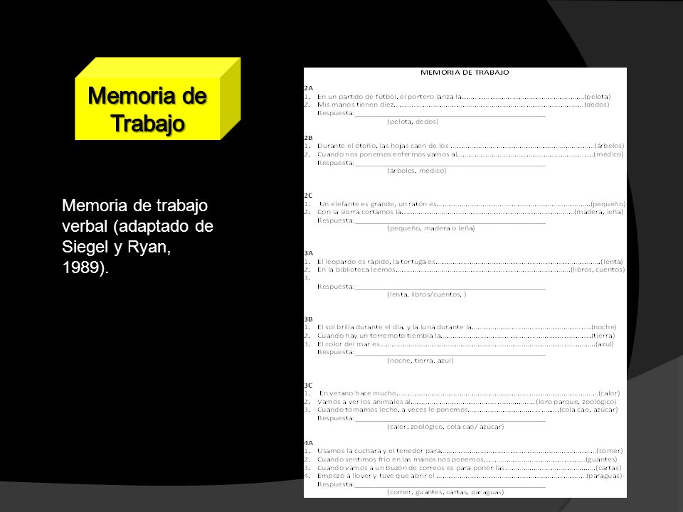 Memoria de Trabajo Memoria de trabajo verbal (adaptado de Siegel y Ryan, 1989).