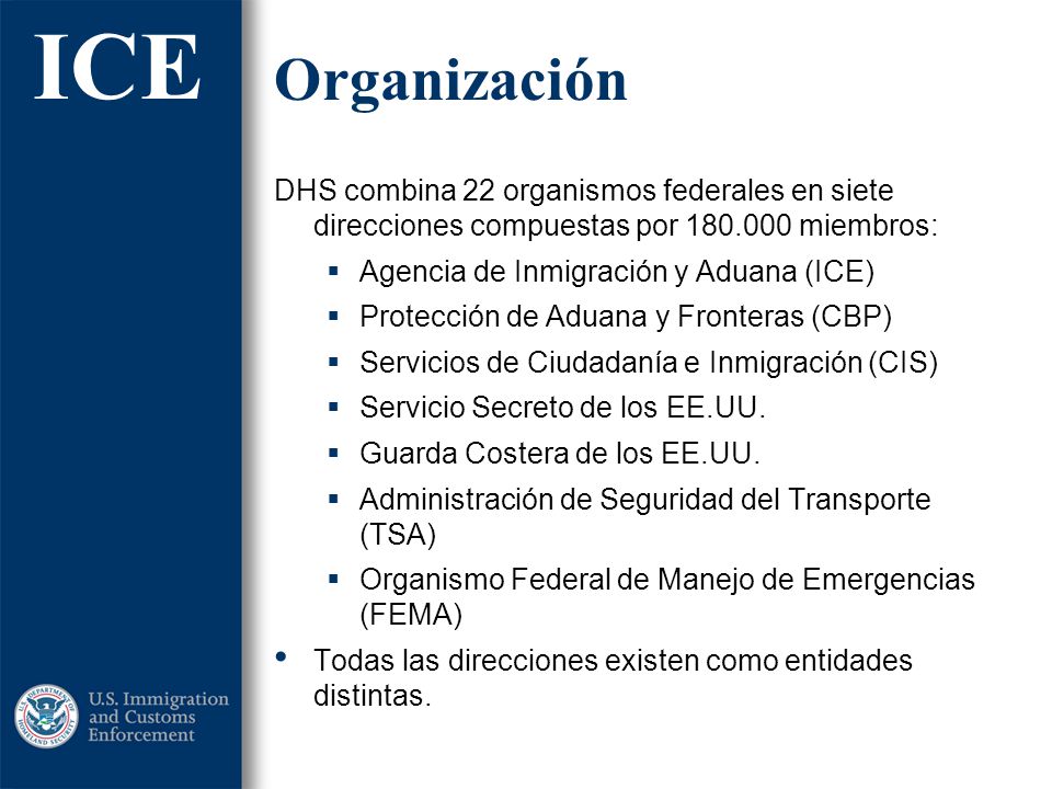 Organización DHS combina 22 organismos federales en siete direcciones compuestas por miembros: