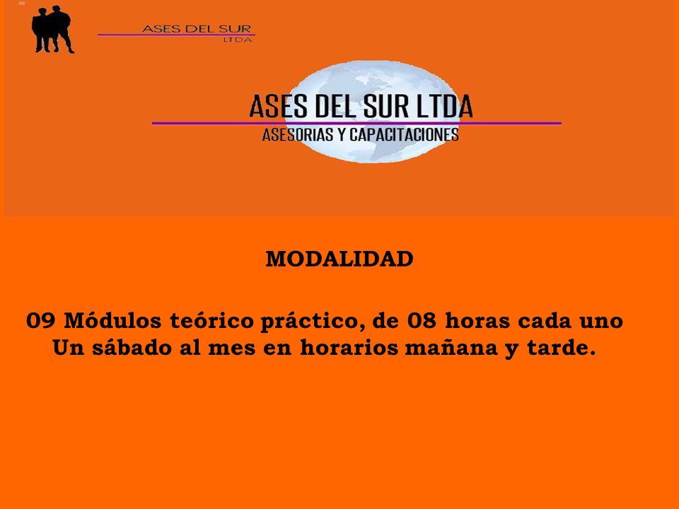 09 Módulos teórico práctico, de 08 horas cada uno