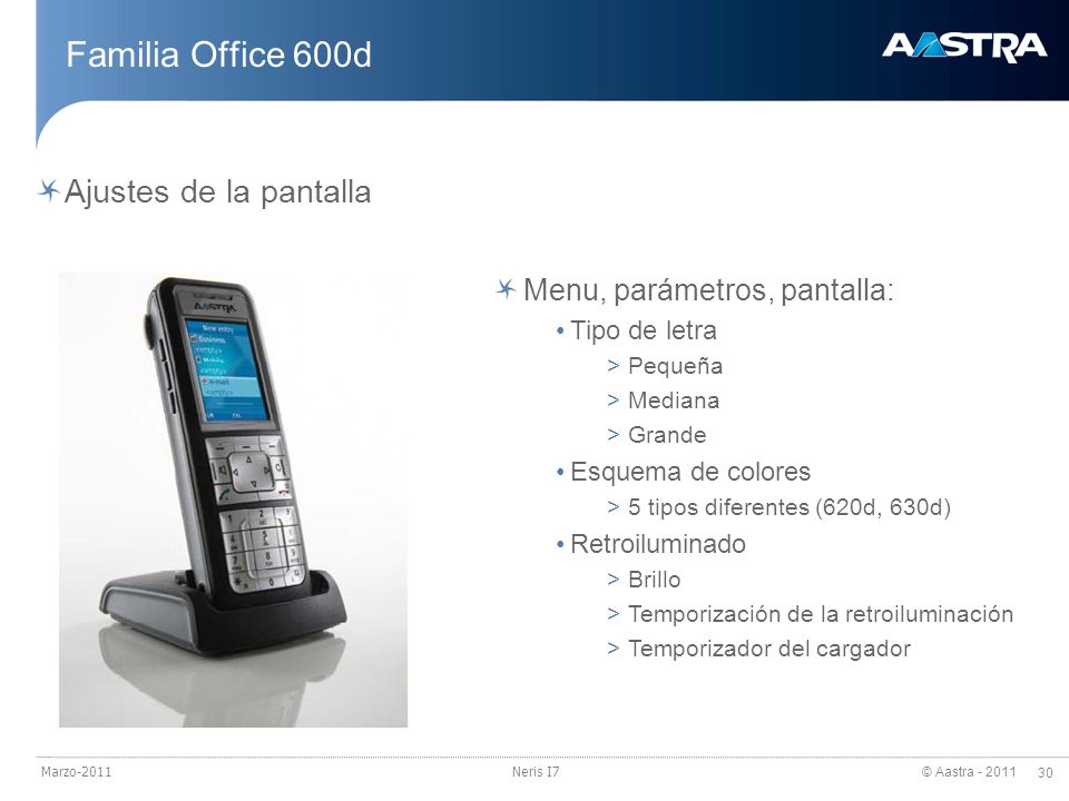 Familia Office 600d Ajustes de la pantalla Menu, parámetros, pantalla: