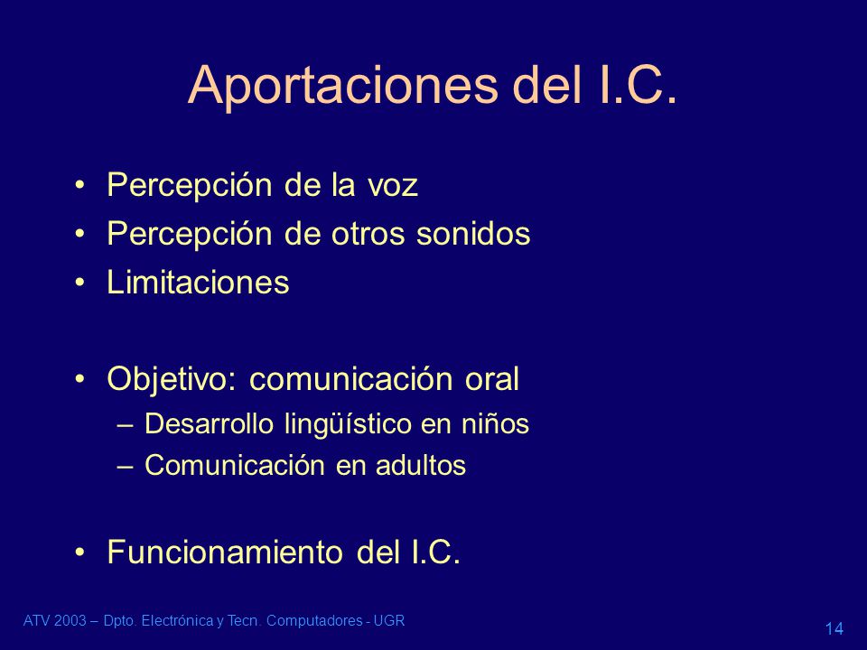 Aportaciones del I.C. Percepción de la voz Percepción de otros sonidos