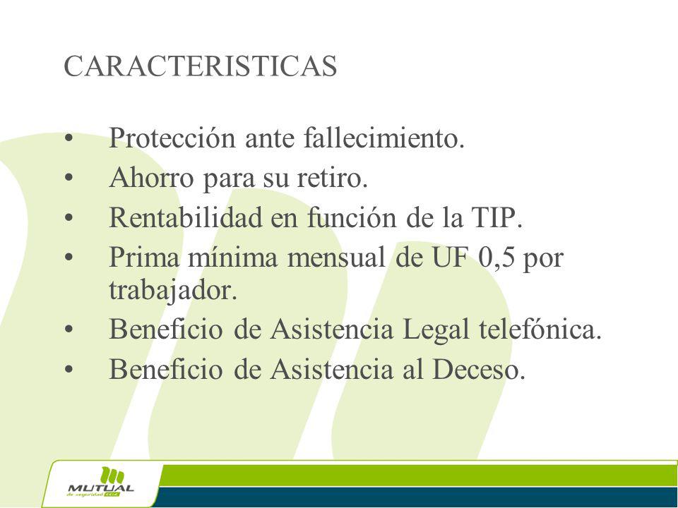 CARACTERISTICAS Protección ante fallecimiento. Ahorro para su retiro. Rentabilidad en función de la TIP.