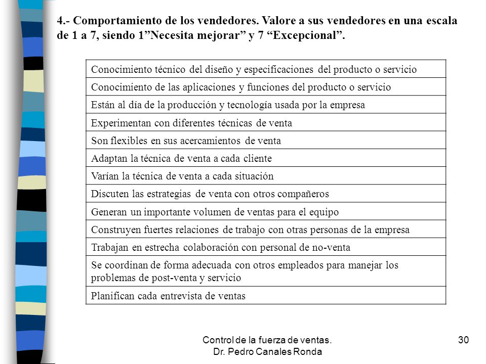 Control de la fuerza de ventas. Dr. Pedro Canales Ronda