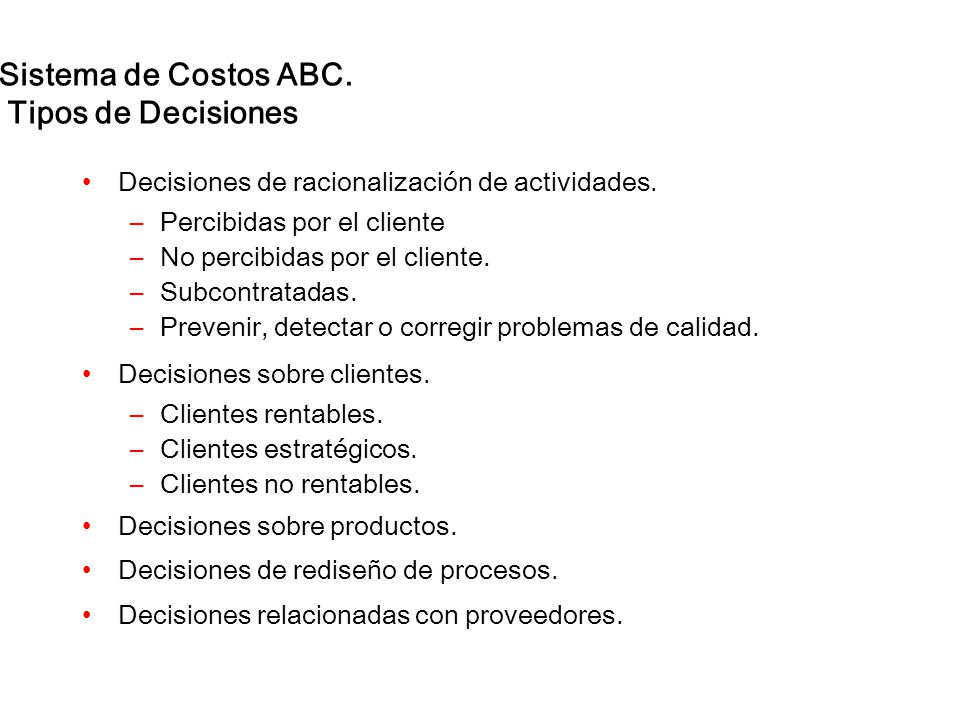 Sistema de Costos ABC. Tipos de Decisiones