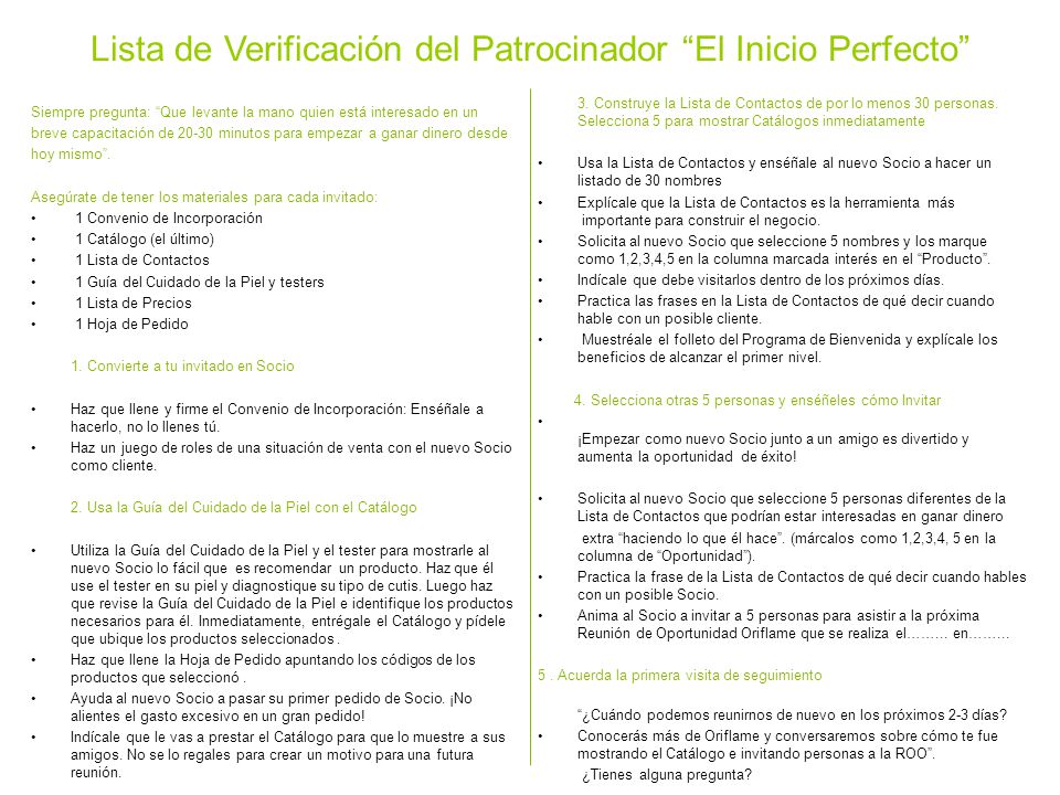Lista de Verificación del Patrocinador El Inicio Perfecto