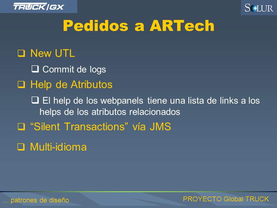 Pedidos a ARTech New UTL Commit de logs Help de Atributos