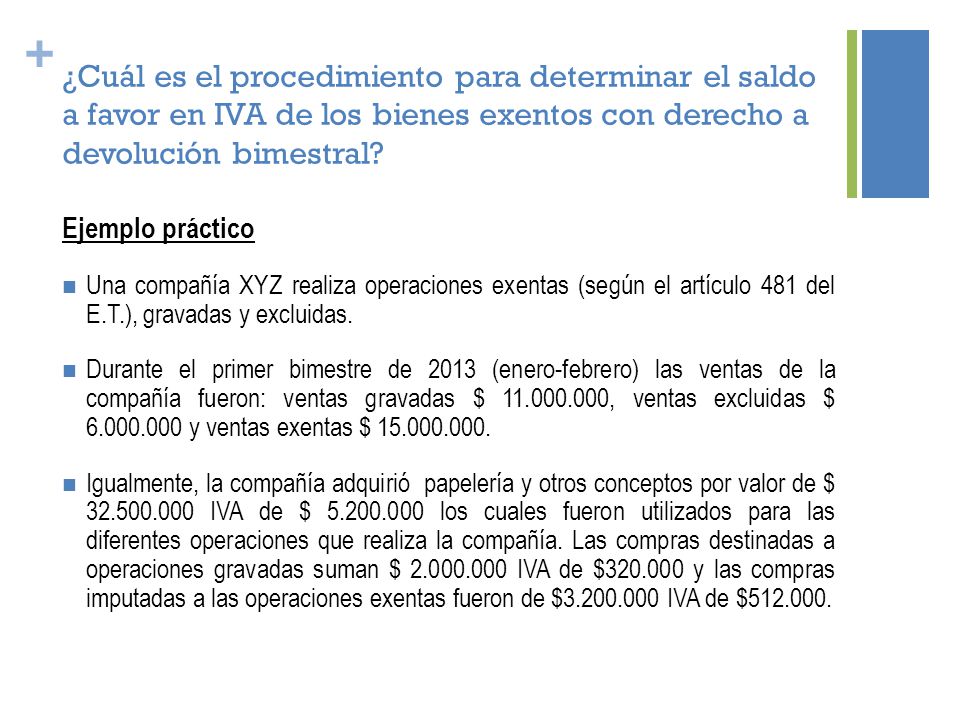 ¿Cuál es el procedimiento para determinar el saldo a favor en IVA de los bienes exentos con derecho a devolución bimestral