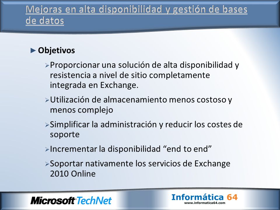 Mejoras en alta disponibilidad y gestión de bases de datos
