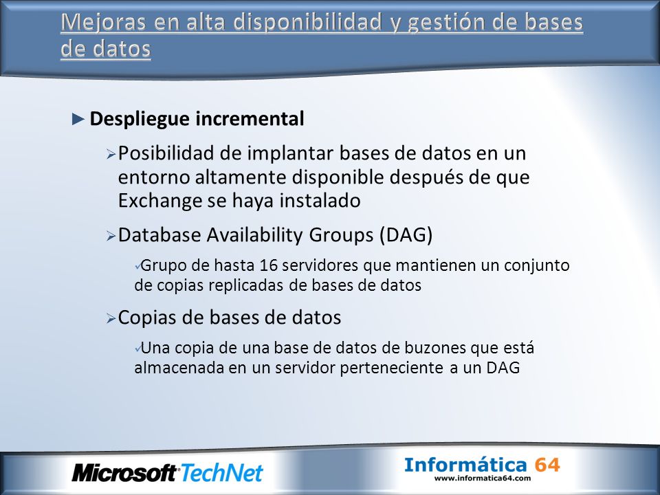 Mejoras en alta disponibilidad y gestión de bases de datos