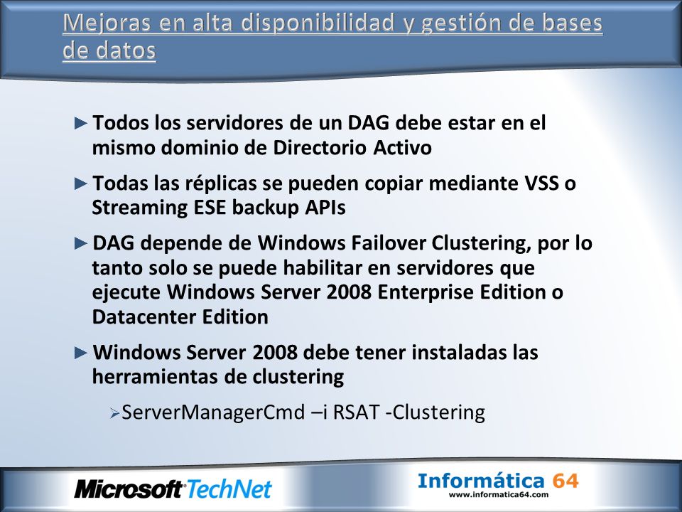 Mejoras en alta disponibilidad y gestión de bases de datos