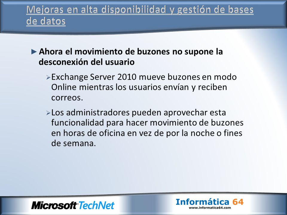 Mejoras en alta disponibilidad y gestión de bases de datos