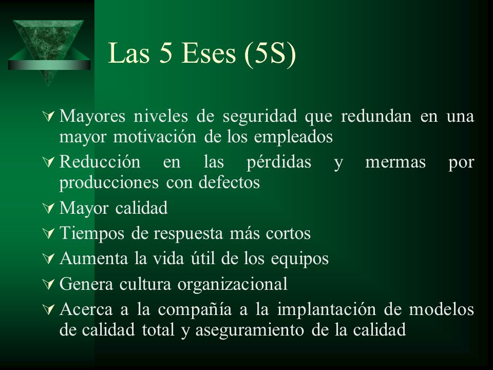 Las 5 Eses (5S) Mayores niveles de seguridad que redundan en una mayor motivación de los empleados.