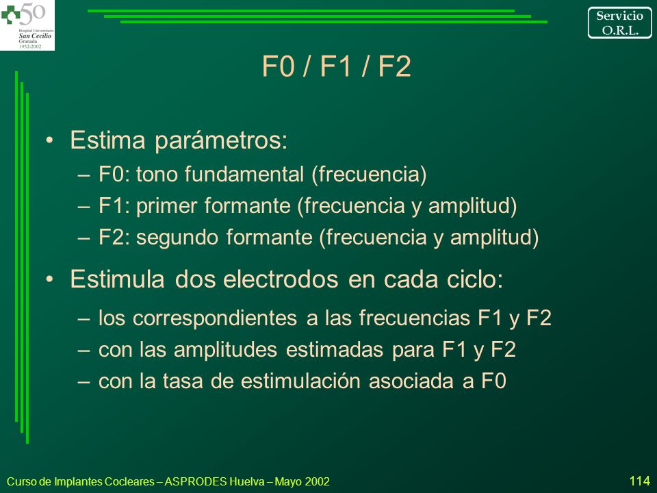 F0 / F1 / F2 Estima parámetros: Estimula dos electrodos en cada ciclo: