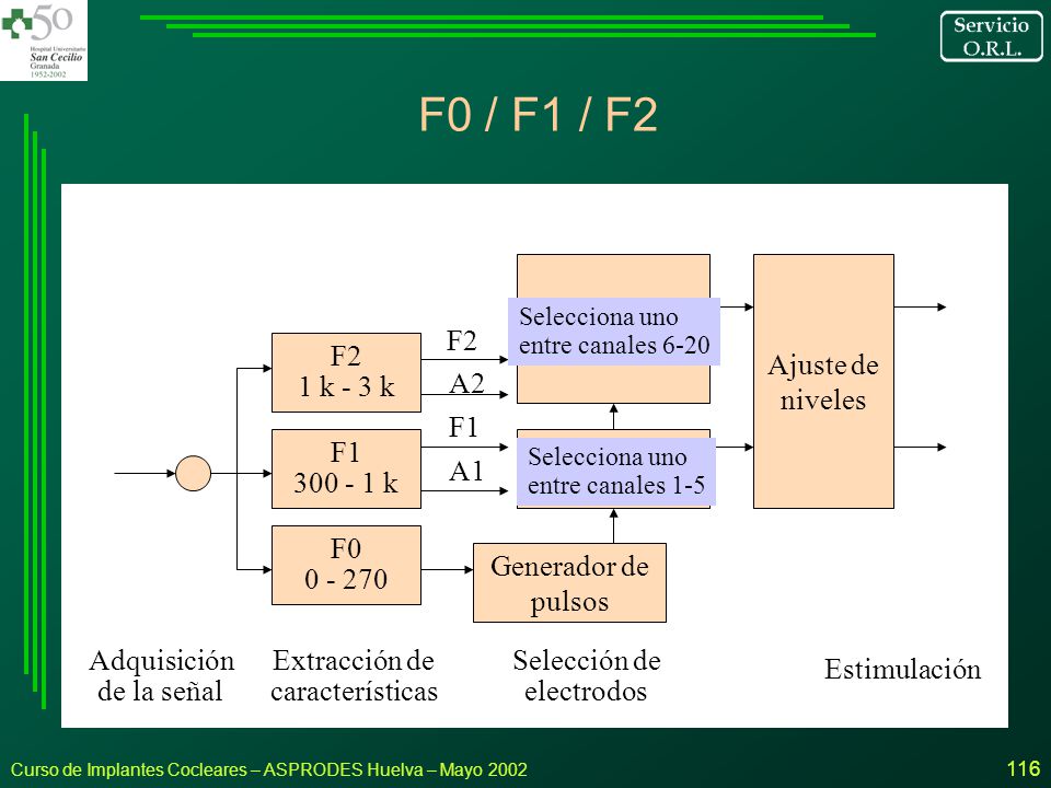 F0 / F1 / F2 F2 1 k - 3 k Generador de pulsos Selección de electrodos