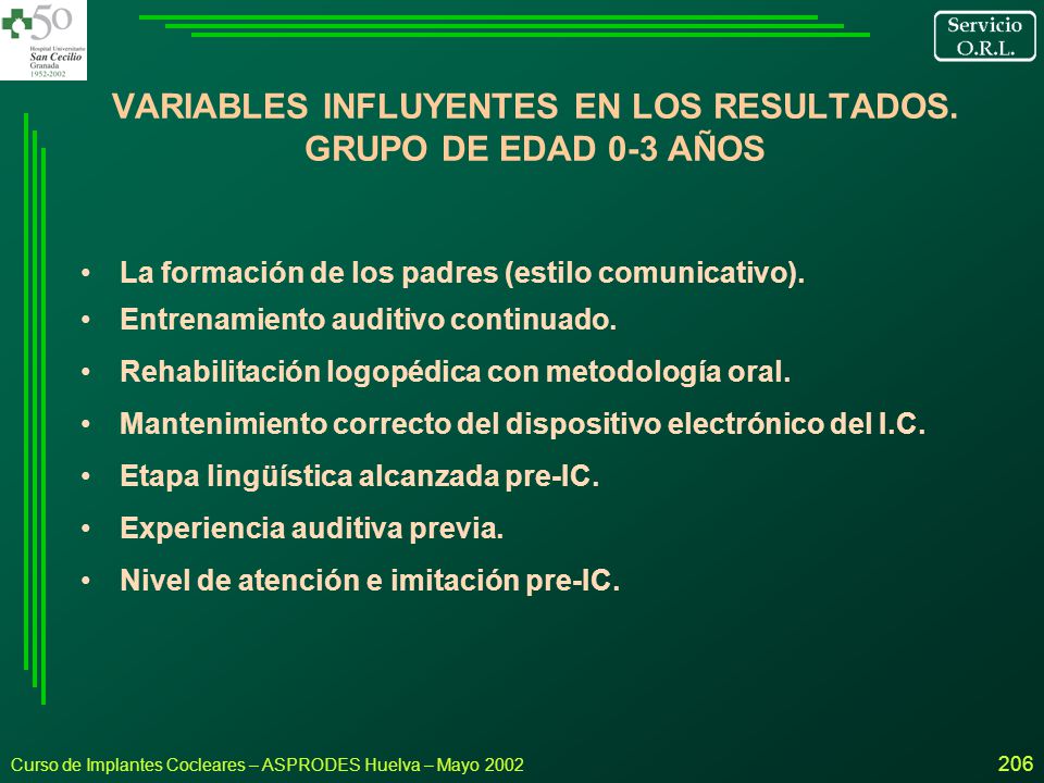 VARIABLES INFLUYENTES EN LOS RESULTADOS. GRUPO DE EDAD 0-3 AÑOS