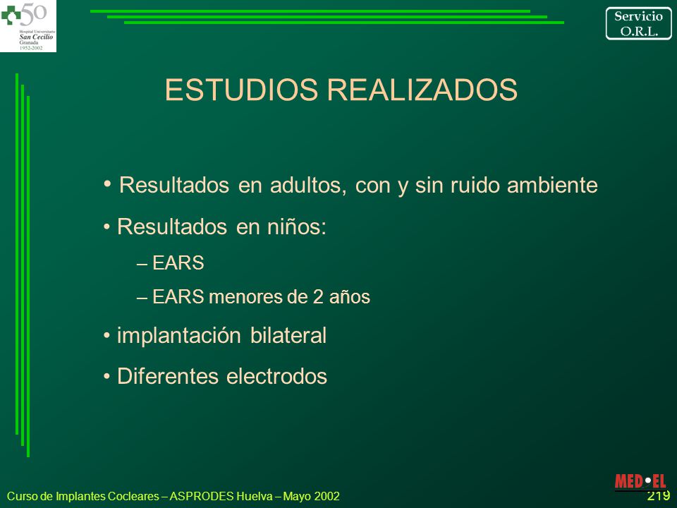 ESTUDIOS REALIZADOS Resultados en adultos, con y sin ruido ambiente