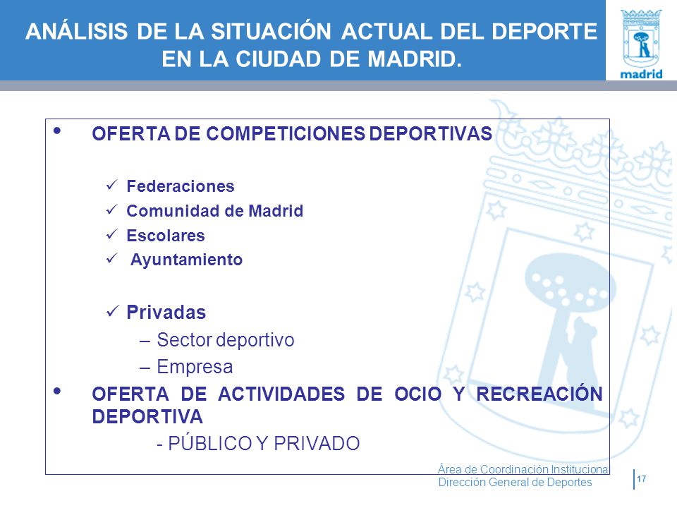 ANÁLISIS DE LA SITUACIÓN ACTUAL DEL DEPORTE EN LA CIUDAD DE MADRID.