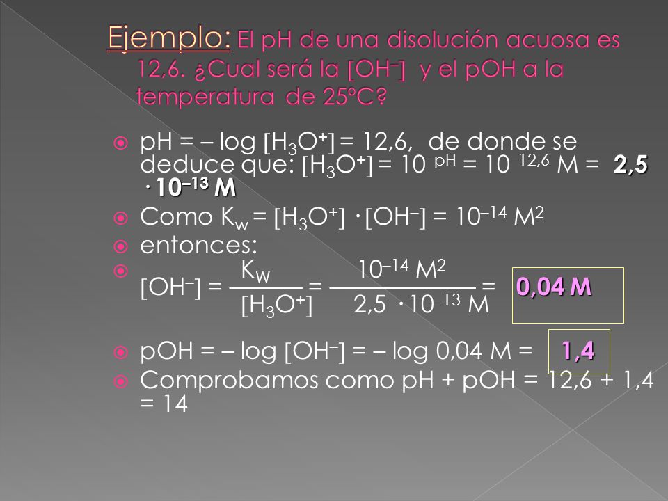 Ejemplo: El pH de una disolución acuosa es 12,6