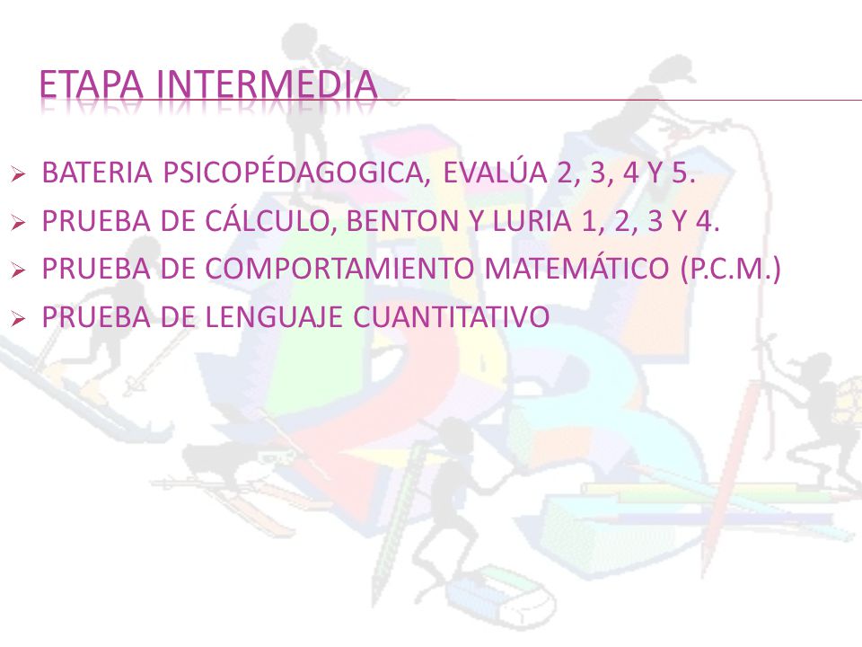 ETAPA INTERMEDIA BATERIA PSICOPÉDAGOGICA, EVALÚA 2, 3, 4 Y 5.