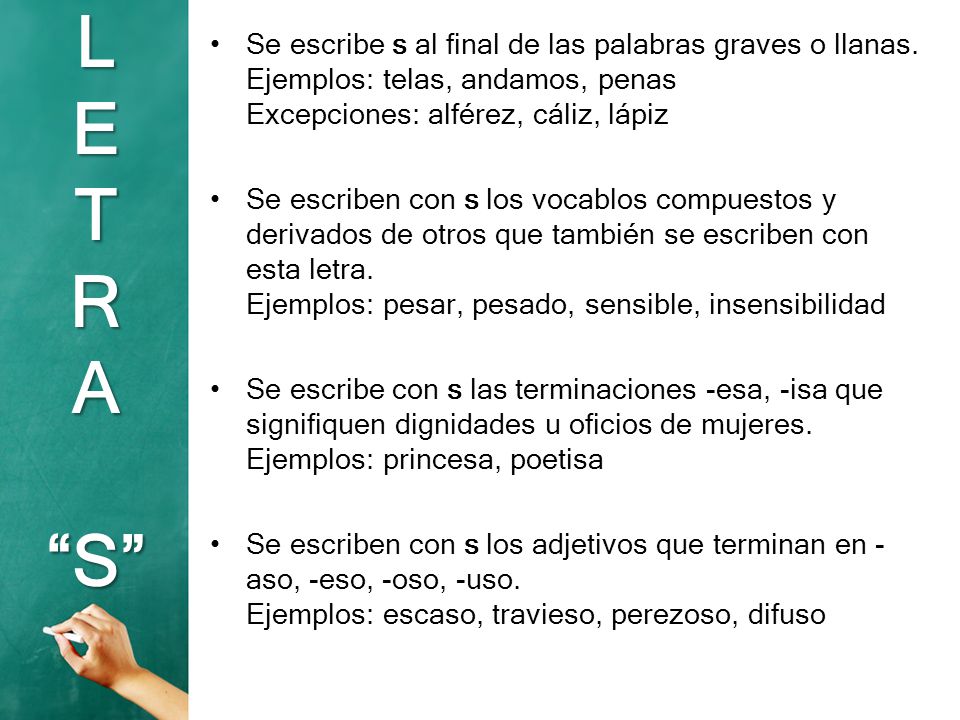 Se escribe s al final de las palabras graves o llanas