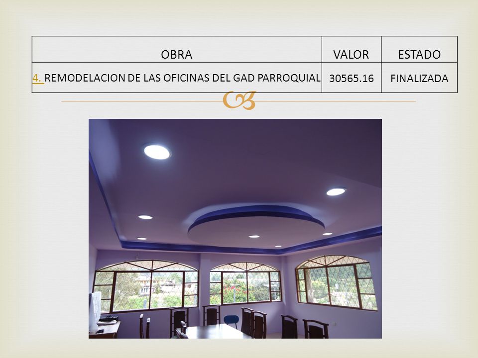 OBRA VALOR ESTADO 4. REMODELACION DE LAS OFICINAS DEL GAD PARROQUIAL