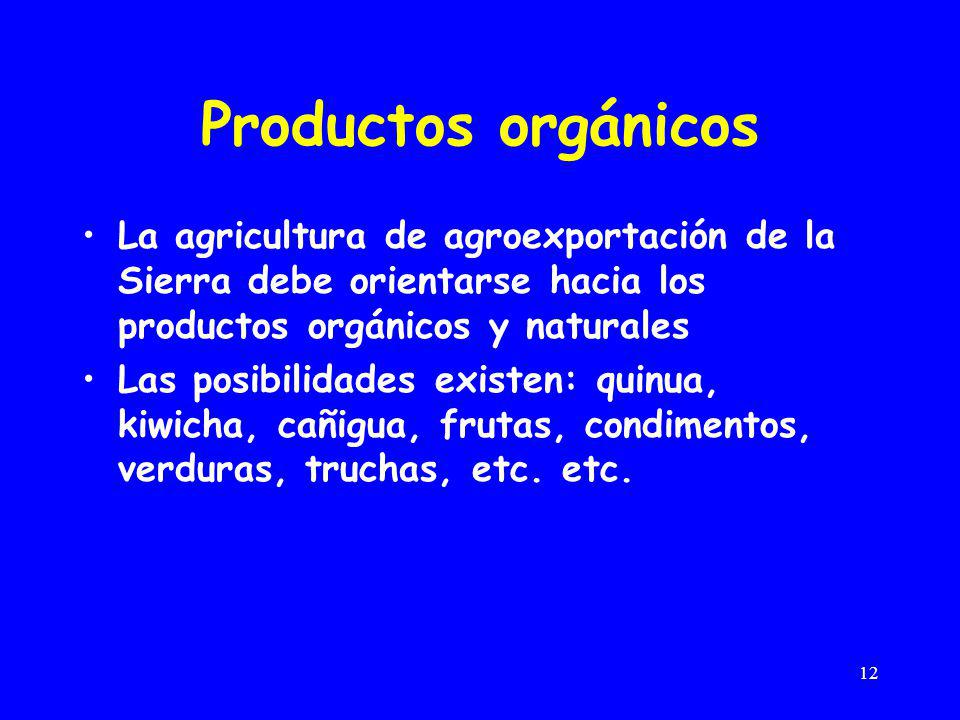 Productos orgánicos La agricultura de agroexportación de la Sierra debe orientarse hacia los productos orgánicos y naturales.