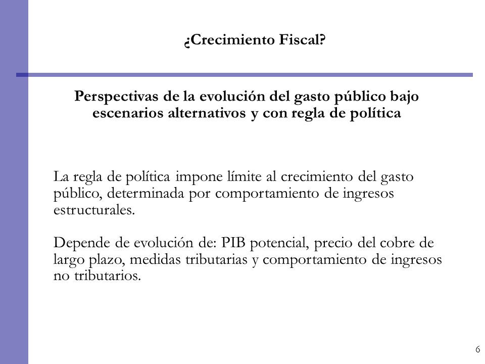 ¿Crecimiento Fiscal Perspectivas de la evolución del gasto público bajo escenarios alternativos y con regla de política.