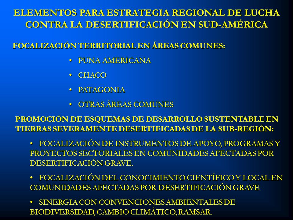 ELEMENTOS PARA ESTRATEGIA REGIONAL DE LUCHA CONTRA LA DESERTIFICACIÓN EN SUD-AMÉRICA