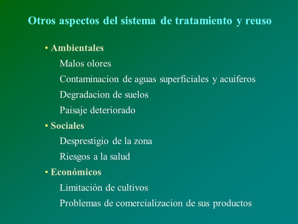 Otros aspectos del sistema de tratamiento y reuso