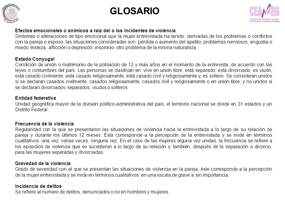 GLOSARIO Efectos emocionales o anímicos a raíz del o los incidentes de violencia.