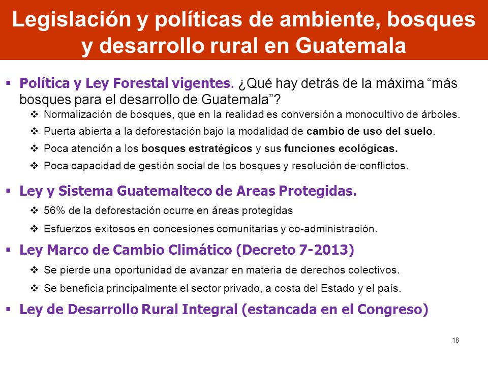 Legislación y políticas de ambiente, bosques y desarrollo rural en Guatemala