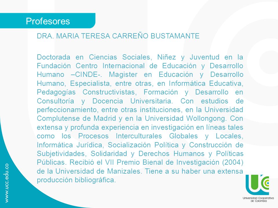 Profesores DRA. MARIA TERESA CARREÑO BUSTAMANTE
