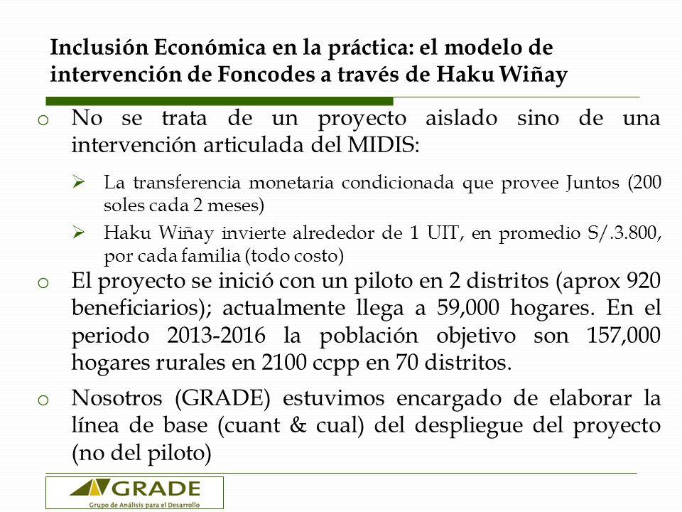 Inclusión Económica en la práctica: el modelo de intervención de Foncodes a través de Haku Wiñay
