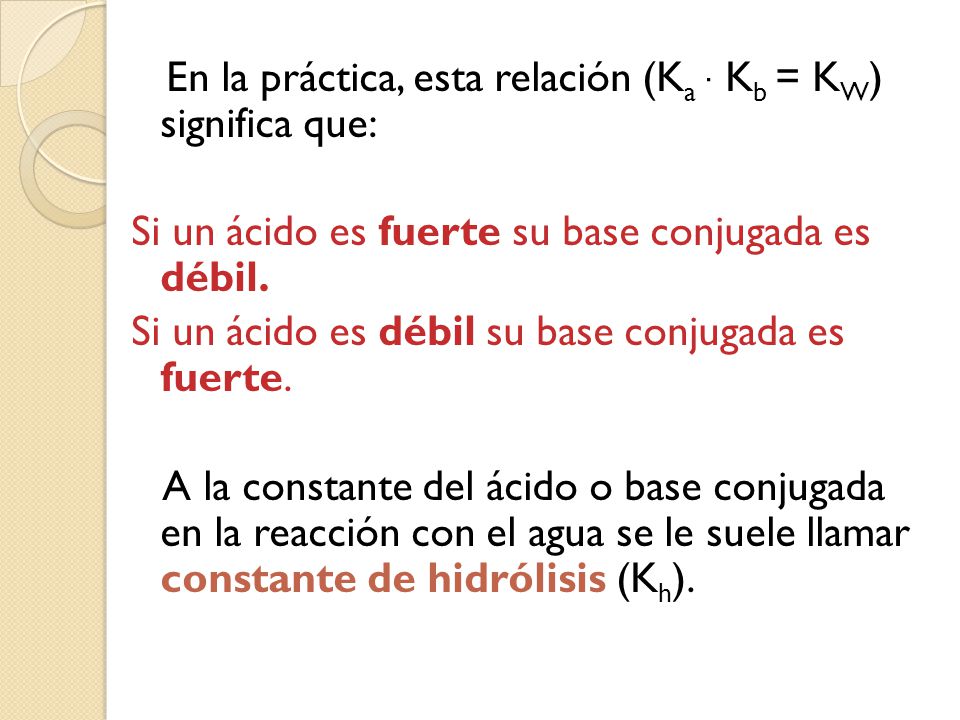 En la práctica, esta relación (Ka · Kb = KW) significa que: