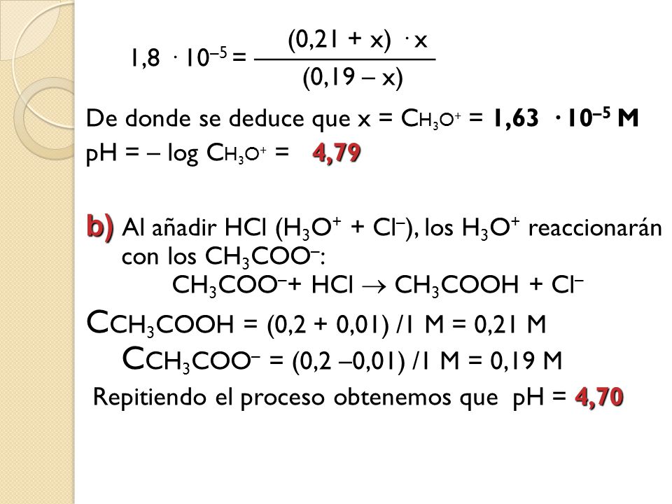 (0,21 + x) · x 1,8 · 10–5 = ——————— (0,19 – x)
