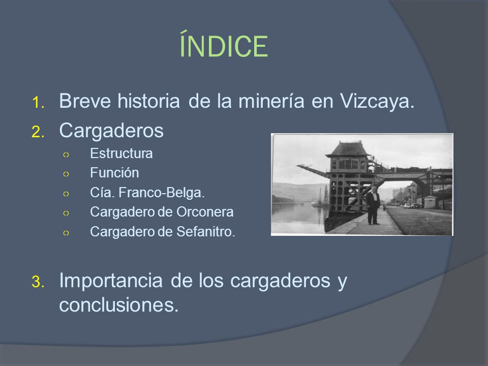 ÍNDICE Breve historia de la minería en Vizcaya. Cargaderos