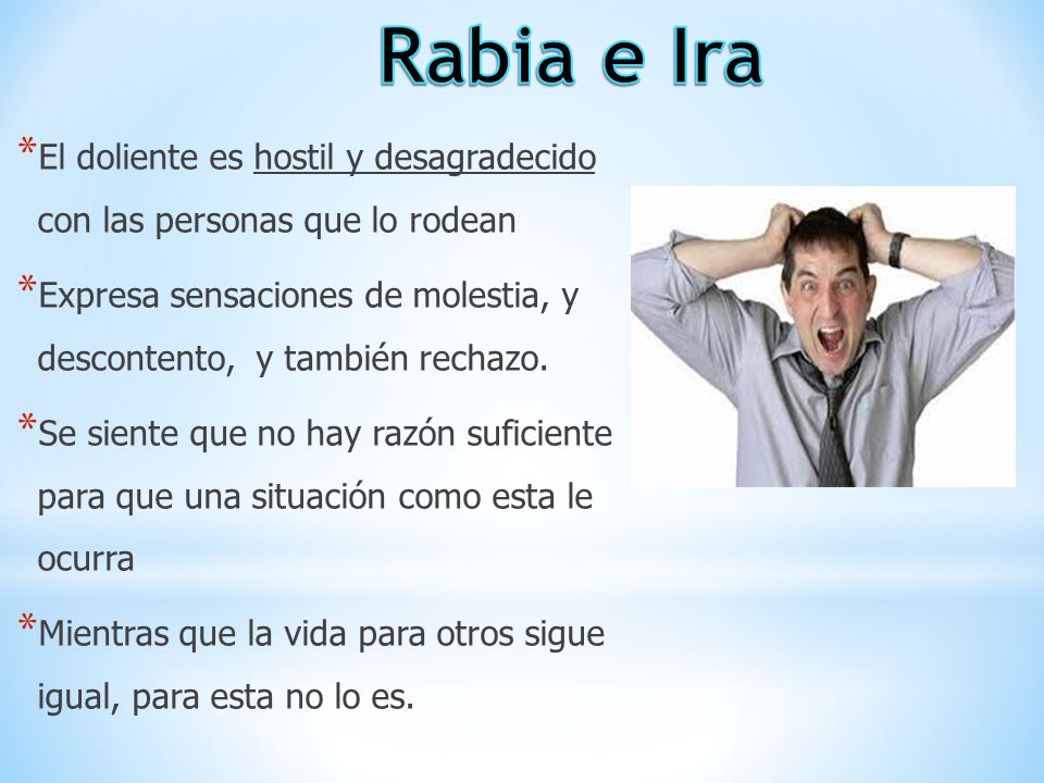 Rabia e Ira El doliente es hostil y desagradecido con las personas que lo rodean.